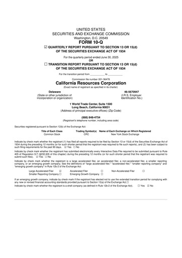 Thumbnail California Resources Corporation
 10-Q Quarterly Report FY2025 