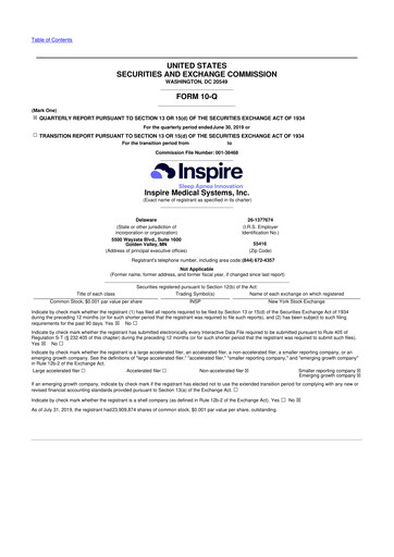 Vorschaubild Inspire Medical Systems
 10-Q Quartalsbericht 2019 