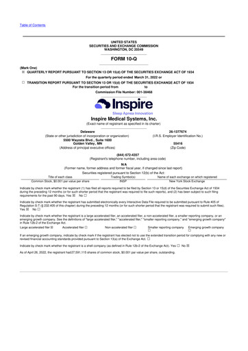 Vorschaubild Inspire Medical Systems
 10-Q Quartalsbericht 2022 