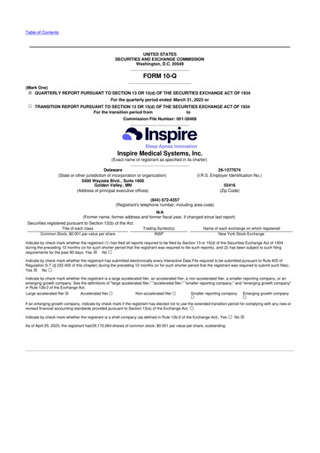 Vorschaubild Inspire Medical Systems
 10-Q Quartalsbericht 2023 