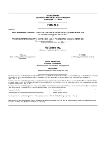 Vorschaubild GoDaddy 10-Q Quartalsbericht 2015 