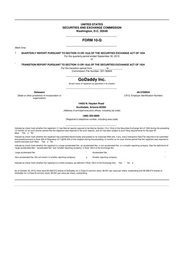 Vorschaubild GoDaddy 10-Q Quartalsbericht 2015 