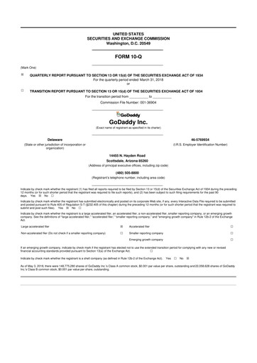 Vorschaubild GoDaddy 10-Q Quartalsbericht 2018 