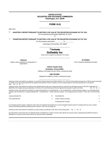 Vorschaubild GoDaddy 10-Q Quartalsbericht 2018 