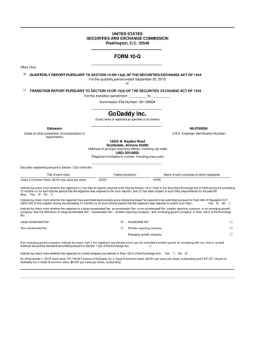 Vorschaubild GoDaddy 10-Q Quartalsbericht 2019 