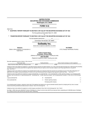 Vorschaubild GoDaddy 10-Q Quartalsbericht 2020 
