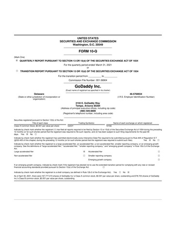 Vorschaubild GoDaddy 10-Q Quartalsbericht 2021 