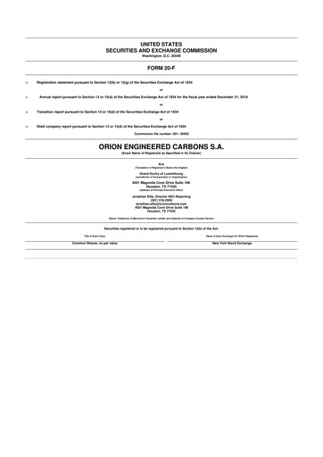 Thumbnail Orion S.A. 20-F Annual Report 2018