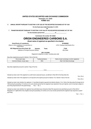Thumbnail Orion S.A. 10-K Annual Report 2019
