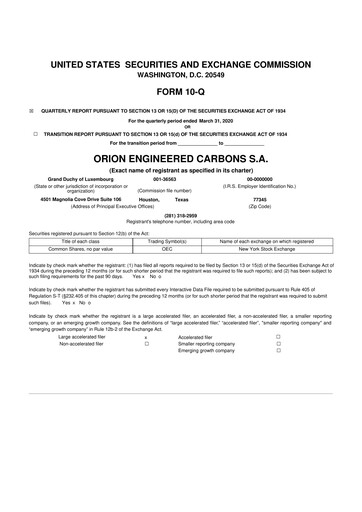 Miniature Orion S.A. 10-Q Rapport trimestriel 2020 