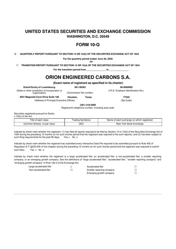 Miniature Orion S.A. 10-Q Rapport trimestriel 2020 