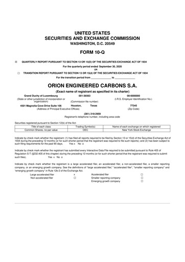 Miniature Orion S.A. 10-Q Rapport trimestriel 2020 