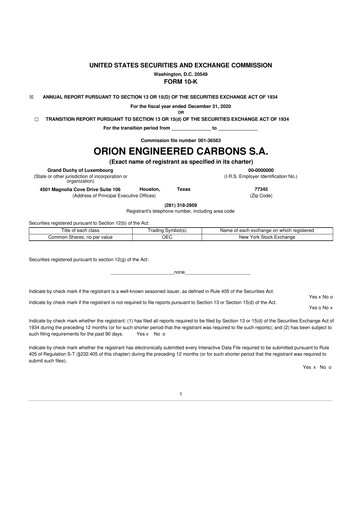 Thumbnail Orion S.A. 10-K Annual Report 2020