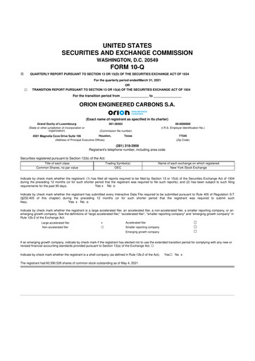 Miniature Orion S.A. 10-Q Rapport trimestriel 2021 