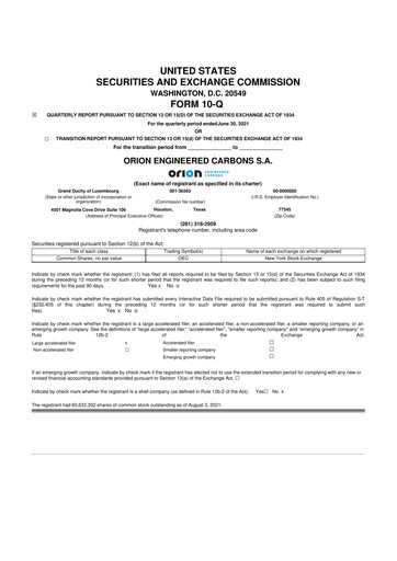 Miniature Orion S.A. 10-Q Rapport trimestriel 2021 