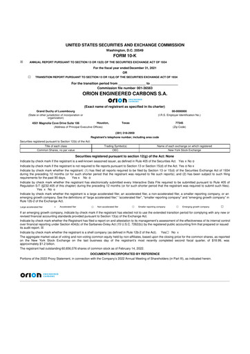 Thumbnail Orion S.A. 10-K Annual Report 2021