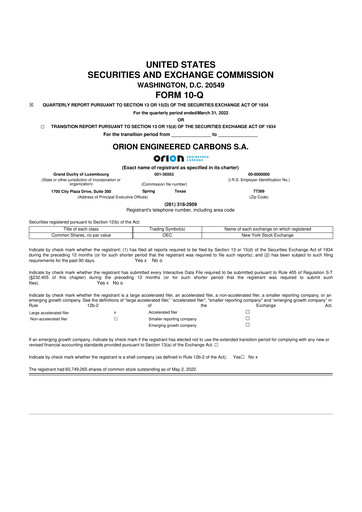 Miniature Orion S.A. 10-Q Rapport trimestriel 2022 