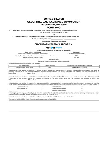 Miniature Orion S.A. 10-Q Rapport trimestriel 2023 