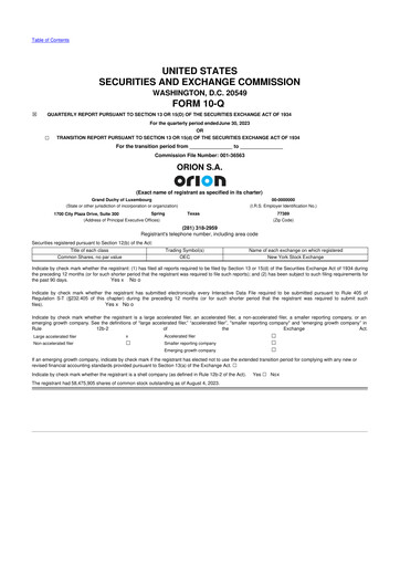 Miniature Orion S.A. 10-Q Rapport trimestriel 2023 