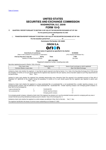 Miniature Orion S.A. 10-Q Rapport trimestriel 2023 