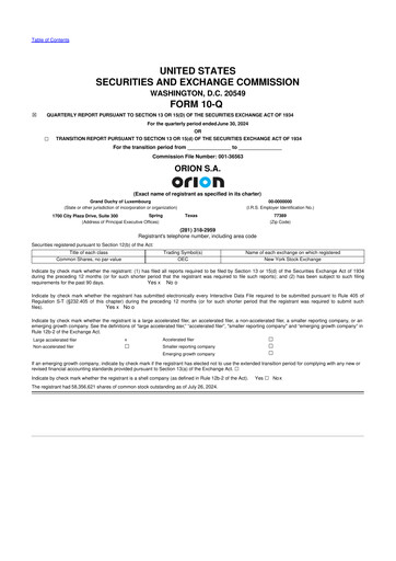 Miniature Orion S.A. 10-Q Rapport trimestriel 2024 