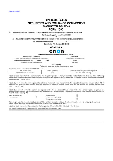 Miniature Orion S.A. 10-Q Rapport trimestriel 2025 