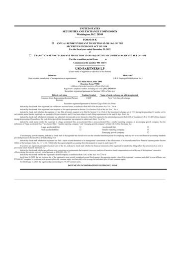 Thumbnail USD Partners
 10-K Annual Report 2022