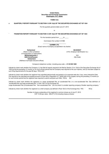 Vorschaubild Garmin 10-Q Quartalsbericht 2015 