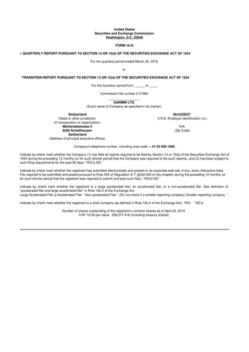 Vorschaubild Garmin 10-Q Quartalsbericht 2016 