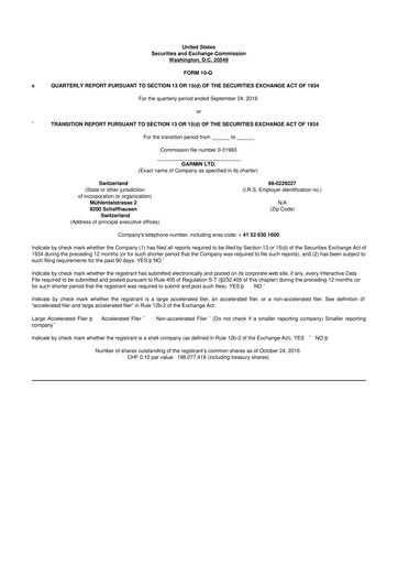 Vorschaubild Garmin 10-Q Quartalsbericht 2016 