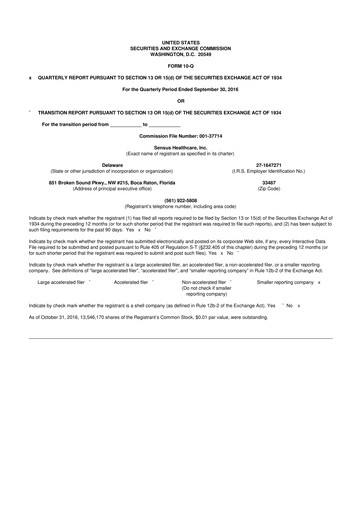 Thumbnail Sensus Healthcare 10-Q Quarterly Report FY2016 