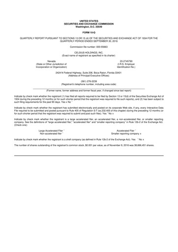Thumbnail Celsius Holdings
 10-Q Quarterly Report FY2016 