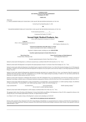 Thumbnail Vivani Medical 10-K Annual Report 2016