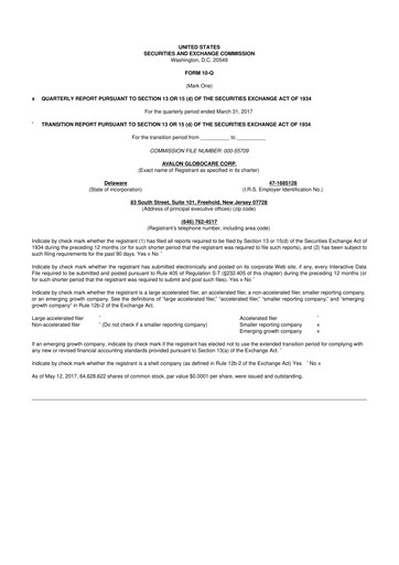 Thumbnail Avalon GloboCare 10-Q Quarterly Report FY2017 