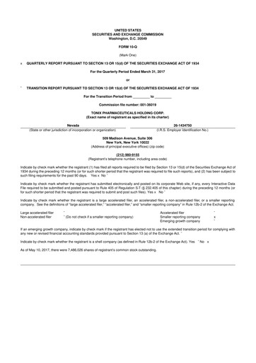 Thumbnail Tonix Pharmaceuticals 10-Q Quarterly Report FY2017 