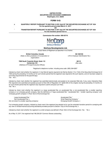 Thumbnail NioCorp Developments 10-Q Quarterly Report FY2017 
