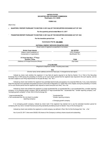 Thumbnail National Energy Services Reunited
 10-Q Quarterly Report FY2017 