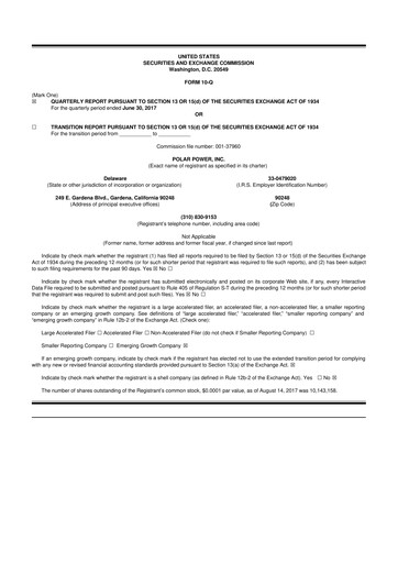 Thumbnail Polar Power
 10-Q Quarterly Report FY2017 