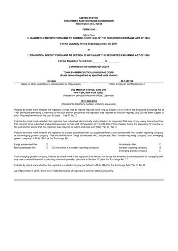 Thumbnail Tonix Pharmaceuticals 10-Q Quarterly Report FY2017 