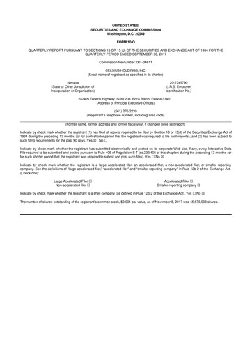 Thumbnail Celsius Holdings
 10-Q Quarterly Report FY2017 