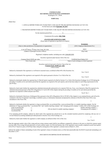Thumbnail Anavex Life Sciences
 10-K Annual Report 2017