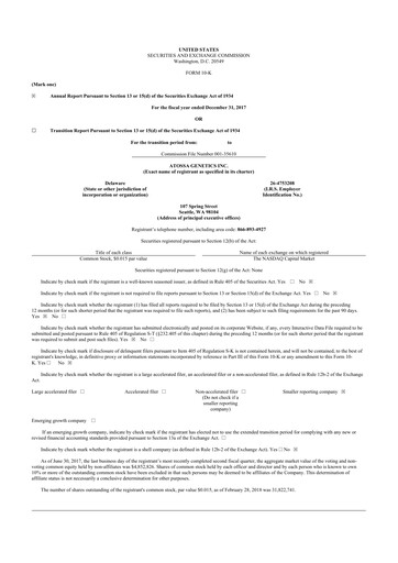 Thumbnail Atossa Therapeutics 10-K Annual Report 2017