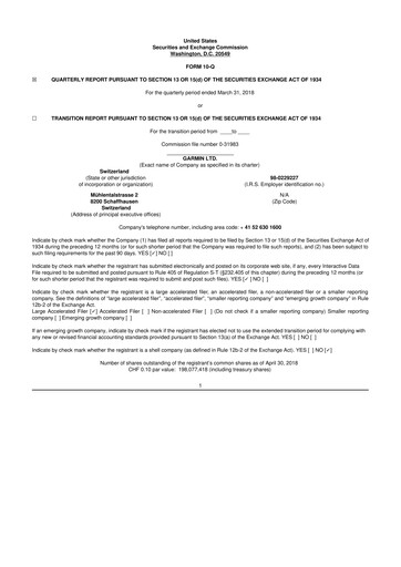 Vorschaubild Garmin 10-Q Quartalsbericht 2018 