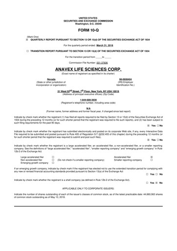 Thumbnail Anavex Life Sciences
 10-Q Quarterly Report FY2018 