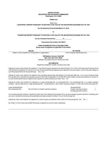 Thumbnail Tonix Pharmaceuticals 10-Q Quarterly Report FY2018 