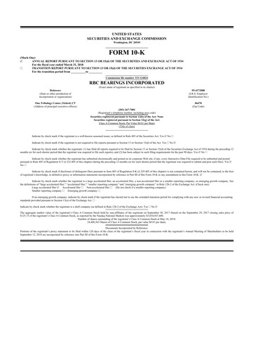 Thumbnail RBC Bearings 10-K Annual Report 2018