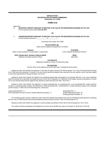Thumbnail Polar Power
 10-Q Quarterly Report FY2018 