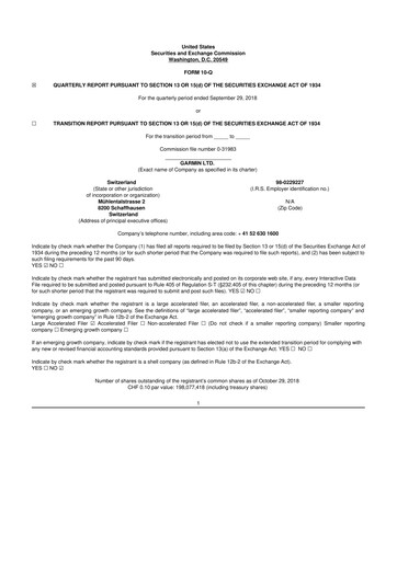 Vorschaubild Garmin 10-Q Quartalsbericht 2018 