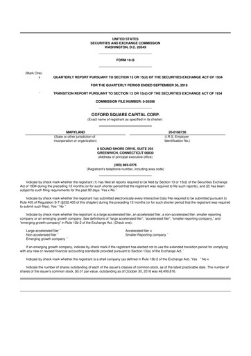Miniature Oxford Square Capital
 10-Q Rapport trimestriel  