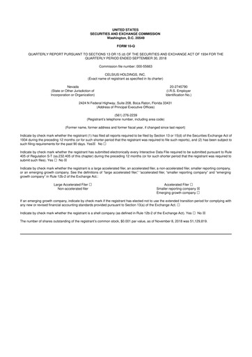 Thumbnail Celsius Holdings
 10-Q Quarterly Report FY2018 